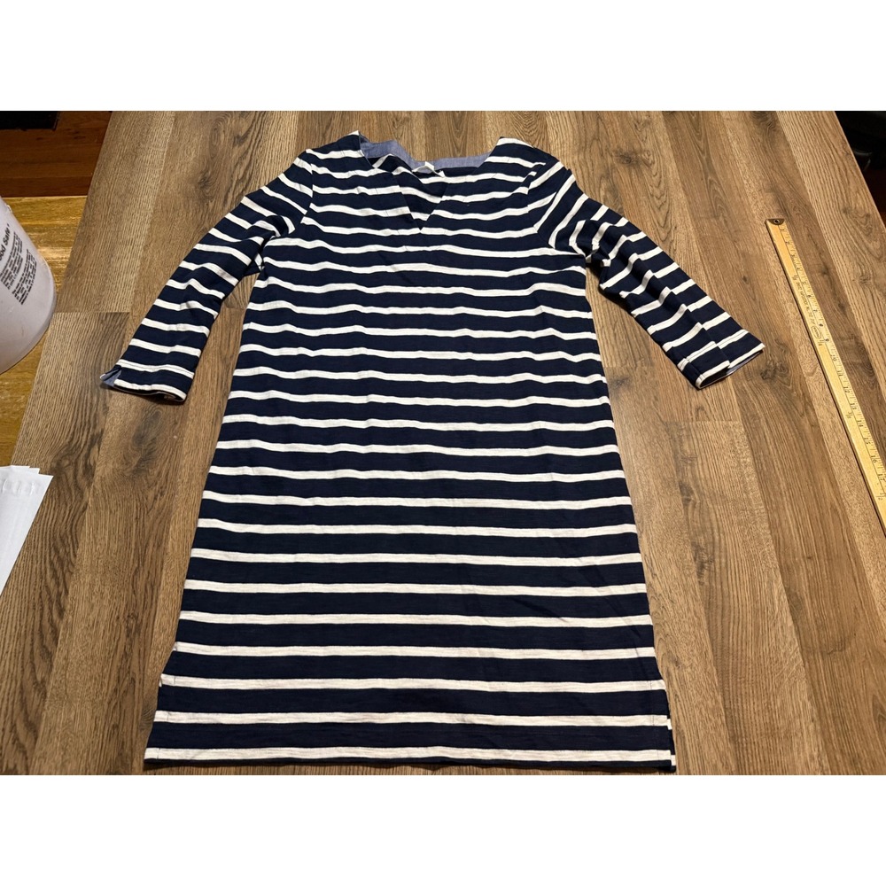 Beachlunchlounge Shirt Women Size M Navy White Striped Dress V-Neck Cotton